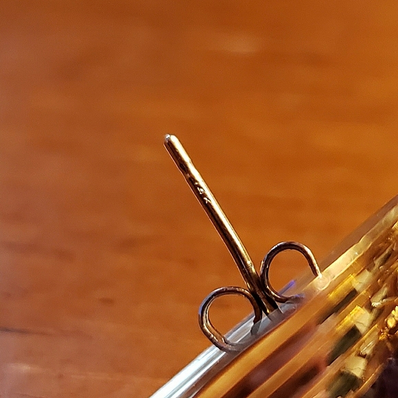 14K Yellow Gold Amethyst Cabochon Earrings - Picture 5 of 8